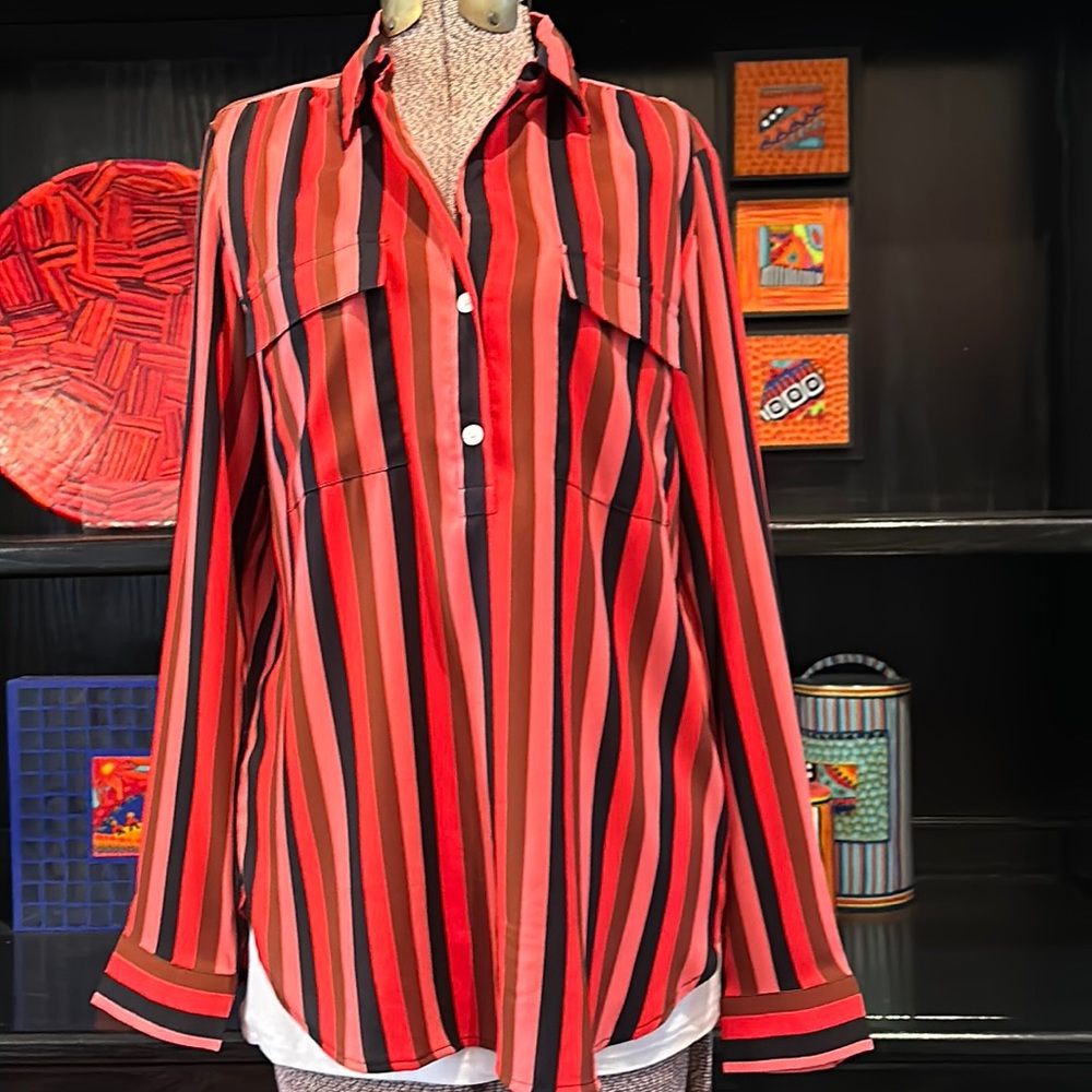 Beautiful Ann Taylor Brightly Striped Camp Shirt Size Small